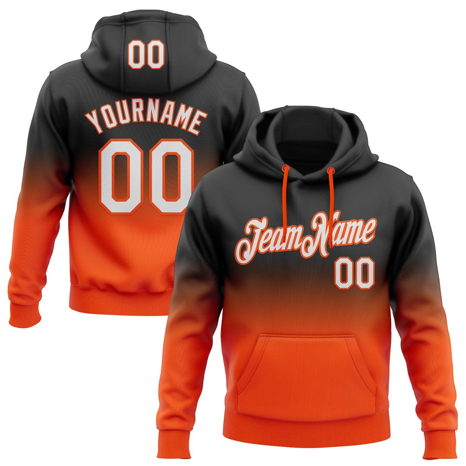 Custom Stitched Black White-Orange Fade Fashion Sports Pullover Sweatshirt Hoodie