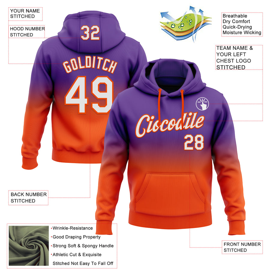 Custom Stitched Purple White-Orange Fade Fashion Sports Pullover Sweatshirt Hoodie