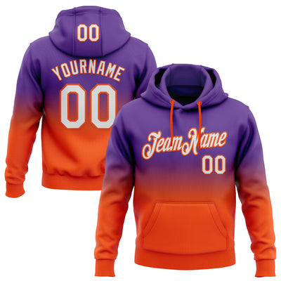 Custom Stitched Purple White-Orange Fade Fashion Sports Pullover Sweatshirt Hoodie