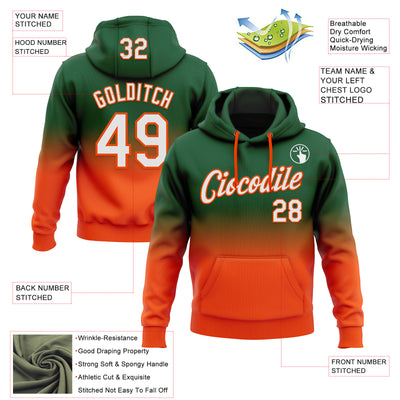 Custom Stitched Green White-Orange Fade Fashion Sports Pullover Sweatshirt Hoodie