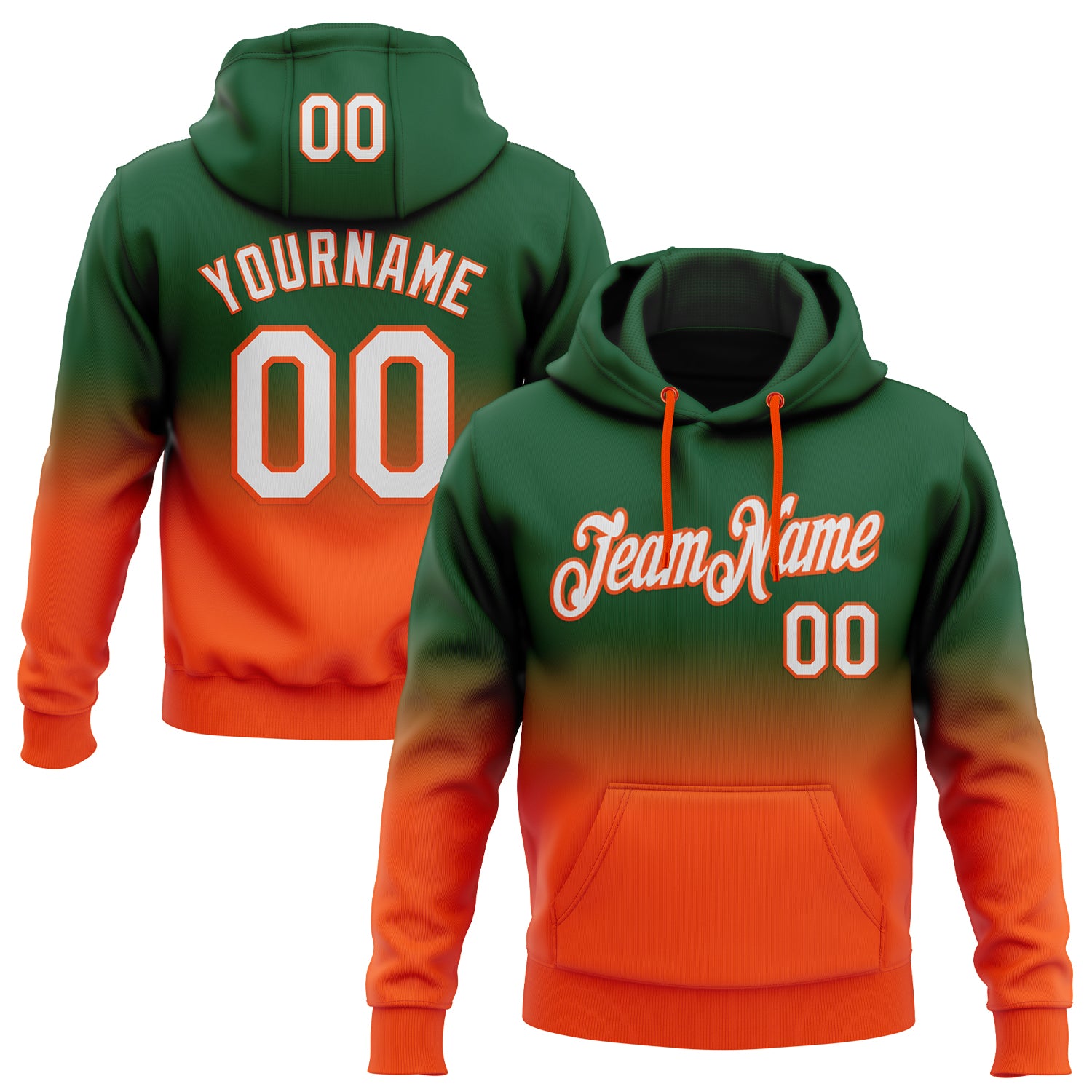 Custom Stitched Green White-Orange Fade Fashion Sports Pullover Sweatshirt Hoodie