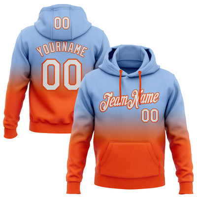Custom Stitched Light Blue White-Orange Fade Fashion Sports Pullover Sweatshirt Hoodie
