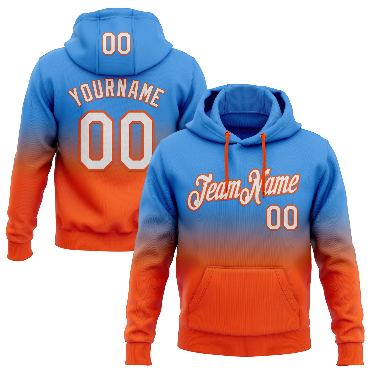 Custom Stitched Powder Blue White-Orange Fade Fashion Sports Pullover Sweatshirt Hoodie