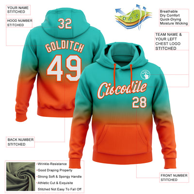 Custom Stitched Aqua White-Orange Fade Fashion Sports Pullover Sweatshirt Hoodie