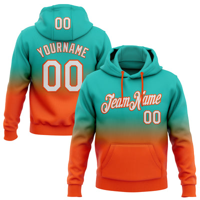 Custom Stitched Aqua White-Orange Fade Fashion Sports Pullover Sweatshirt Hoodie