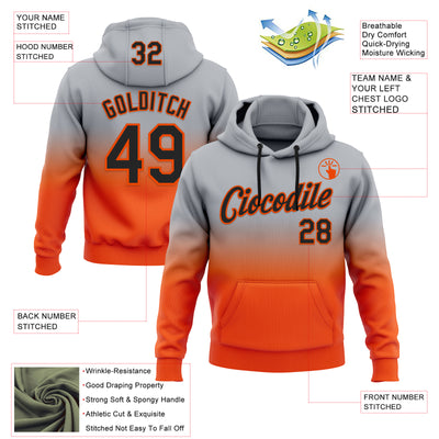 Custom Stitched Gray Black-Orange Fade Fashion Sports Pullover Sweatshirt Hoodie