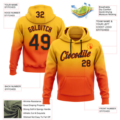 Custom Stitched Gold Black-Orange Fade Fashion Sports Pullover Sweatshirt Hoodie