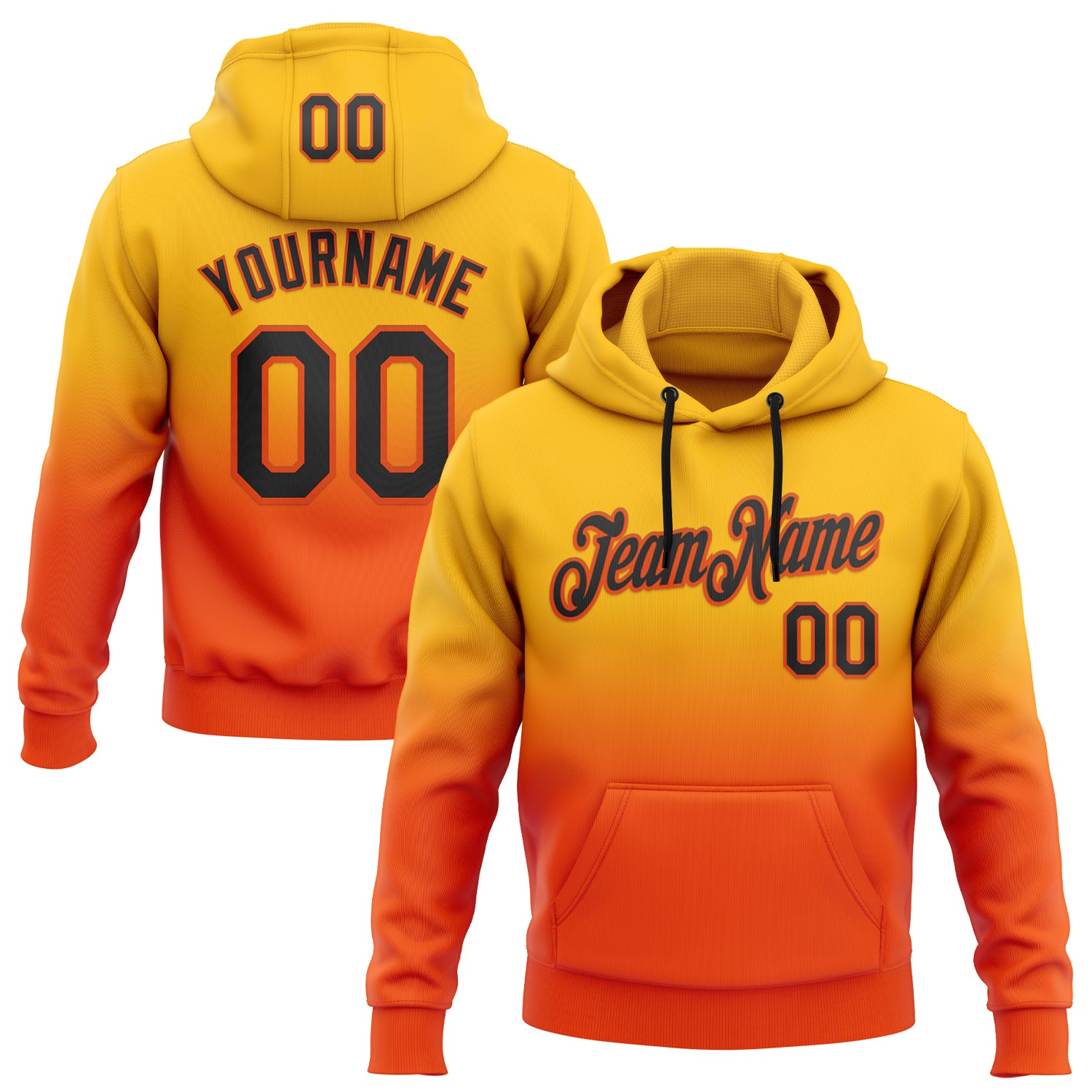 Custom Stitched Gold Black-Orange Fade Fashion Sports Pullover Sweatshirt Hoodie