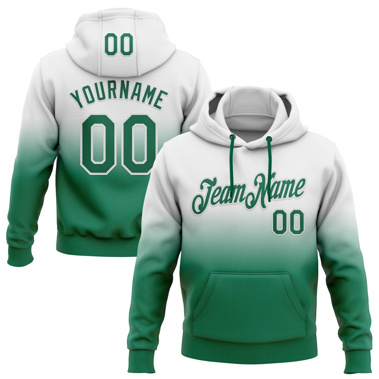 Custom Stitched White Kelly Green Fade Fashion Sports Pullover Sweatshirt Hoodie