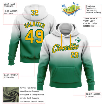 Custom Stitched White Gold-Kelly Green Fade Fashion Sports Pullover Sweatshirt Hoodie