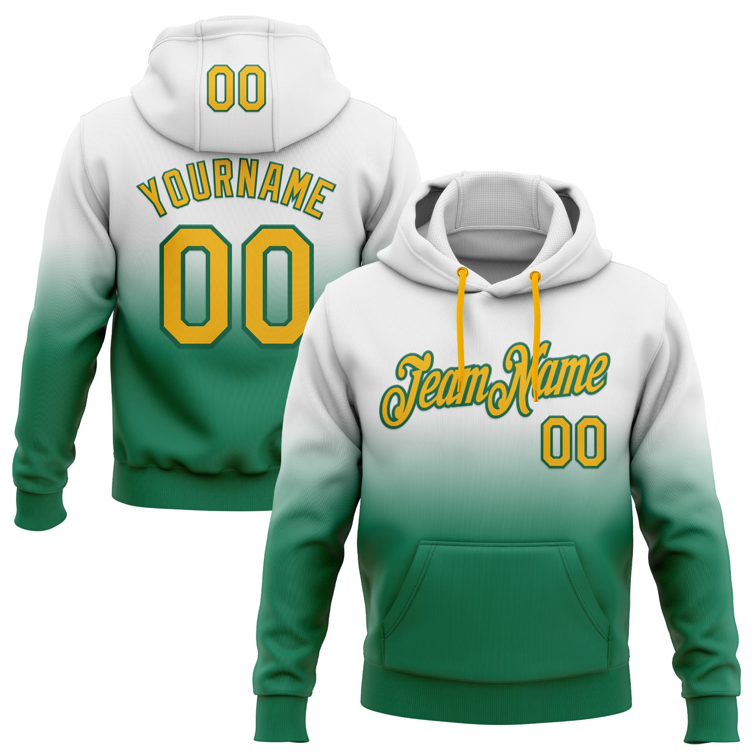Custom Stitched White Gold-Kelly Green Fade Fashion Sports Pullover Sweatshirt Hoodie