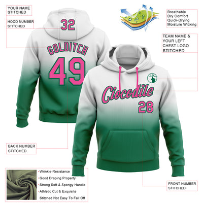 Custom Stitched White Pink-Kelly Green Fade Fashion Sports Pullover Sweatshirt Hoodie