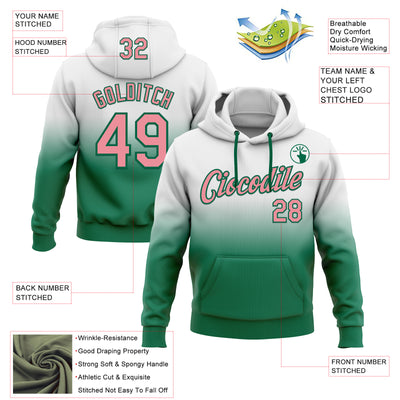 Custom Stitched White Medium Pink-Kelly Green Fade Fashion Sports Pullover Sweatshirt Hoodie
