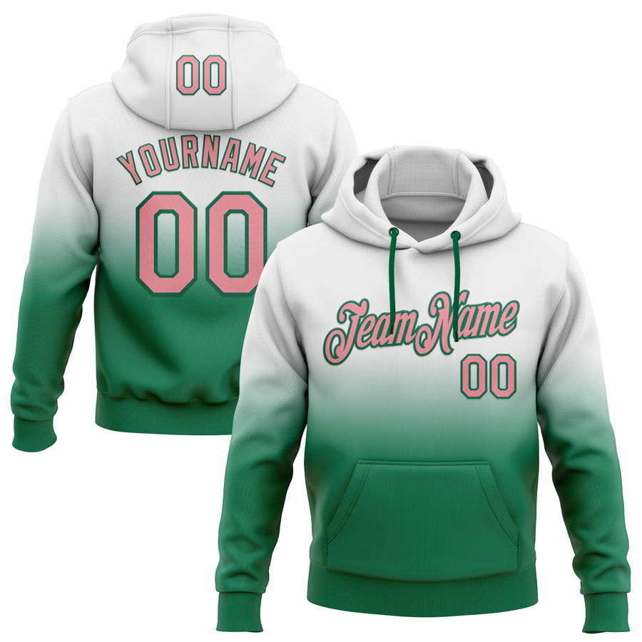 Custom Stitched White Medium Pink-Kelly Green Fade Fashion Sports Pullover Sweatshirt Hoodie