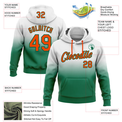 Custom Stitched White Orange-Kelly Green Fade Fashion Sports Pullover Sweatshirt Hoodie