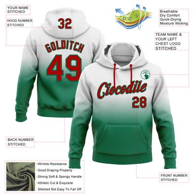 Custom Stitched White Red-Kelly Green Fade Fashion Sports Pullover Sweatshirt Hoodie