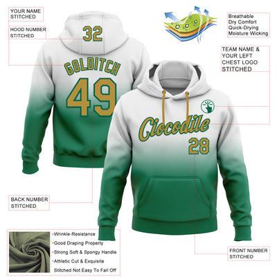 Custom Stitched White Old Gold-Kelly Green Fade Fashion Sports Pullover Sweatshirt Hoodie