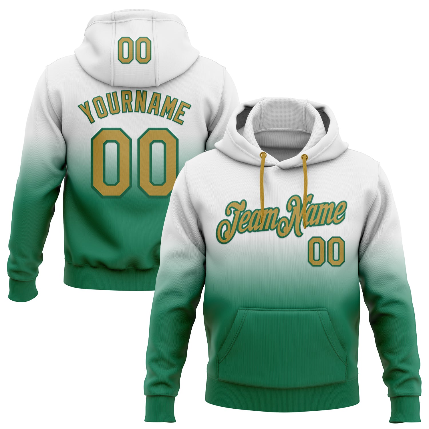 Custom Stitched White Old Gold-Kelly Green Fade Fashion Sports Pullover Sweatshirt Hoodie