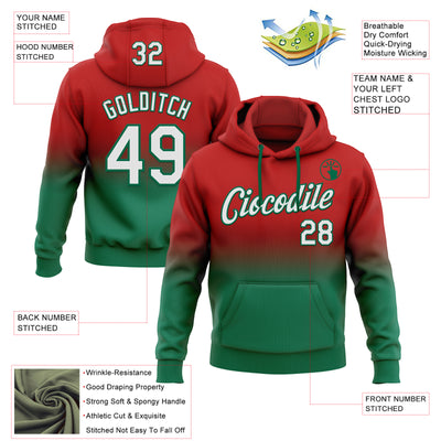 Custom Stitched Red White-Kelly Green Fade Fashion Sports Pullover Sweatshirt Hoodie