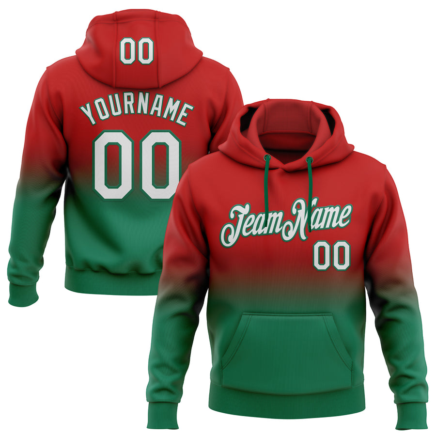 Custom Stitched Red White-Kelly Green Fade Fashion Sports Pullover Sweatshirt Hoodie