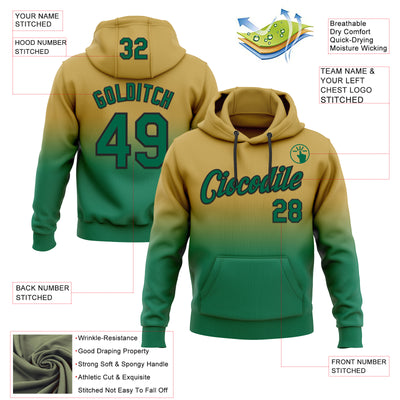 Custom Stitched Old Gold Kelly Green-Black Fade Fashion Sports Pullover Sweatshirt Hoodie