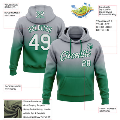 Custom Stitched Gray White-Kelly Green Fade Fashion Sports Pullover Sweatshirt Hoodie