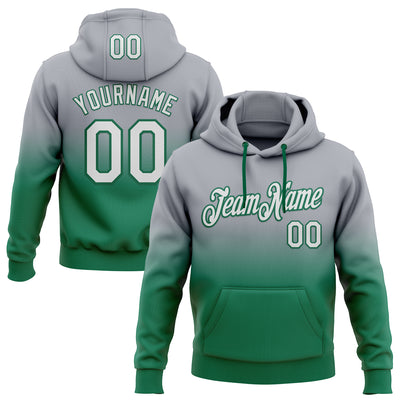 Custom Stitched Gray White-Kelly Green Fade Fashion Sports Pullover Sweatshirt Hoodie