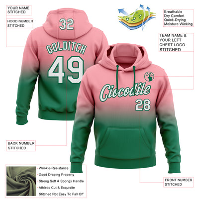 Custom Stitched Medium Pink White-Kelly Green Fade Fashion Sports Pullover Sweatshirt Hoodie