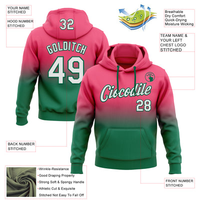 Custom Stitched Neon Pink White-Kelly Green Fade Fashion Sports Pullover Sweatshirt Hoodie