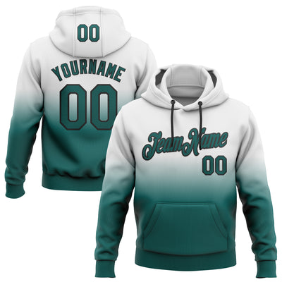 Custom Stitched White Midnight Green-Black Fade Fashion Sports Pullover Sweatshirt Hoodie