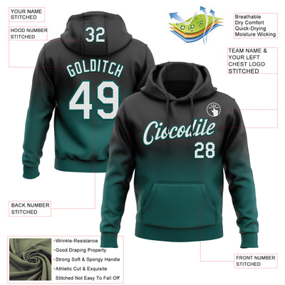 Custom Stitched Black White-Midnight Green Fade Fashion Sports Pullover Sweatshirt Hoodie