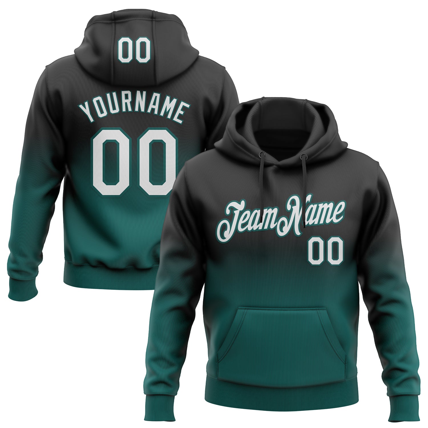 Custom Stitched Black White-Midnight Green Fade Fashion Sports Pullover Sweatshirt Hoodie