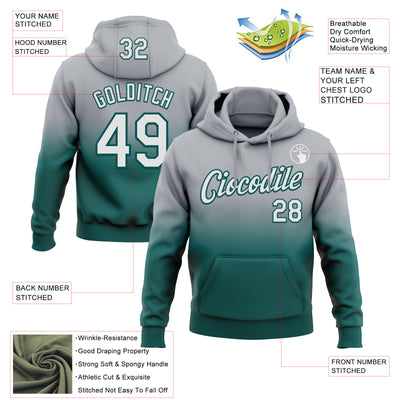 Custom Stitched Gray White-Midnight Green Fade Fashion Sports Pullover Sweatshirt Hoodie