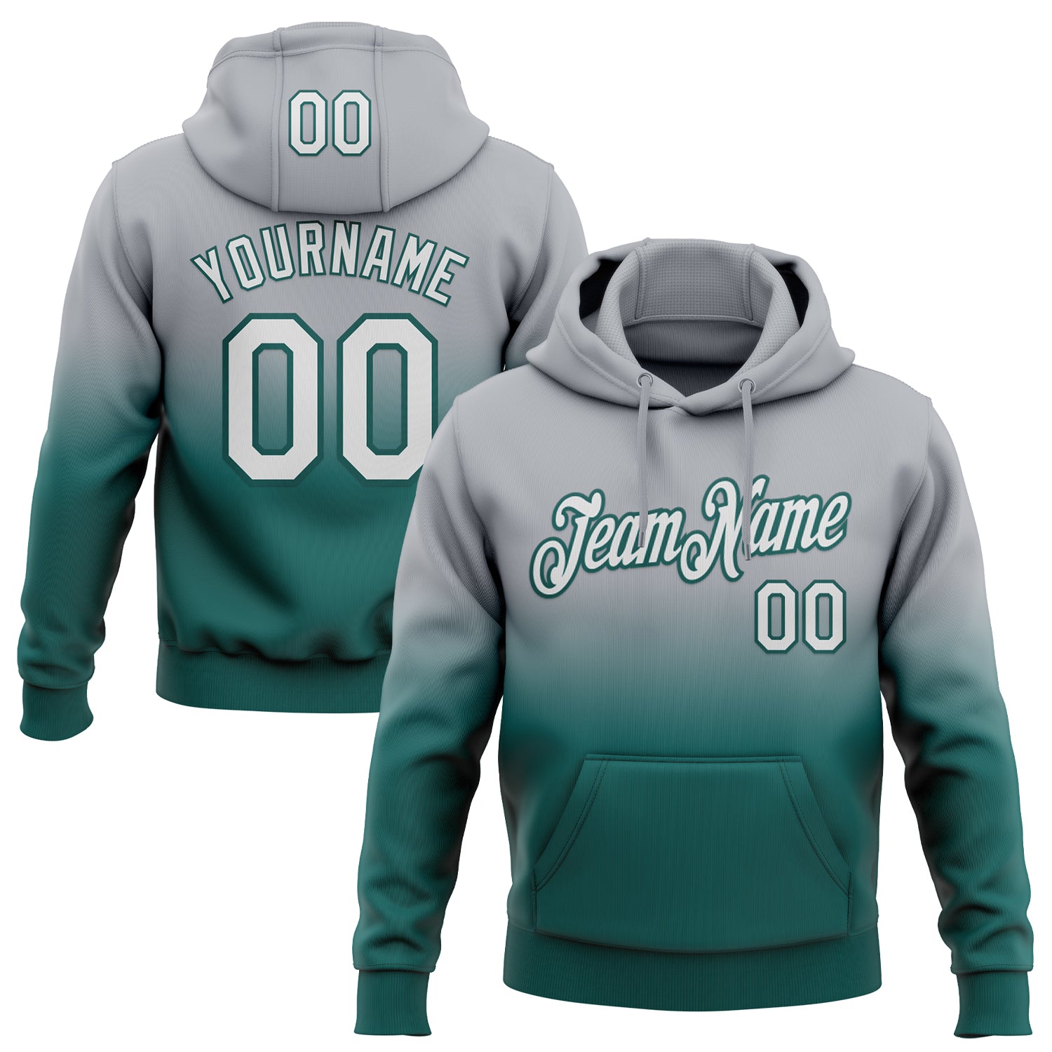 Custom Stitched Gray White-Midnight Green Fade Fashion Sports Pullover Sweatshirt Hoodie