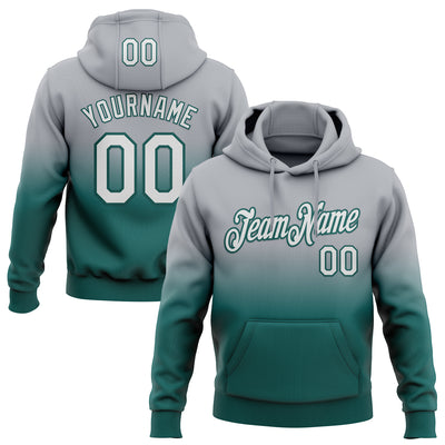 Custom Stitched Gray White-Midnight Green Fade Fashion Sports Pullover Sweatshirt Hoodie