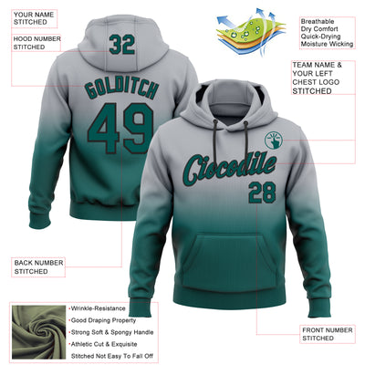 Custom Stitched Gray Midnight Green-Black Fade Fashion Sports Pullover Sweatshirt Hoodie
