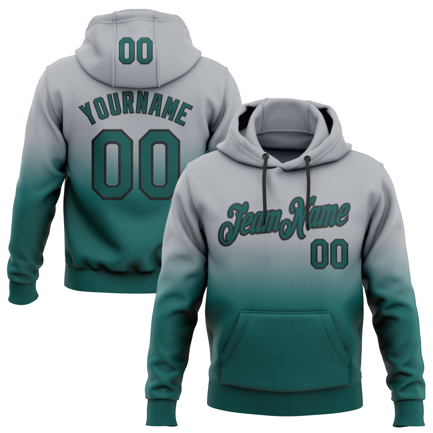 Custom Stitched Gray Midnight Green-Black Fade Fashion Sports Pullover Sweatshirt Hoodie