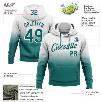 Custom Stitched White Teal Fade Fashion Sports Pullover Sweatshirt Hoodie