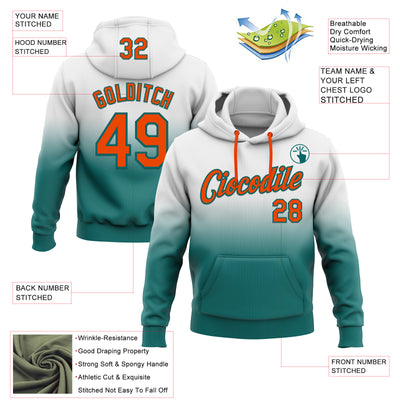 Custom Stitched White Orange-Teal Fade Fashion Sports Pullover Sweatshirt Hoodie