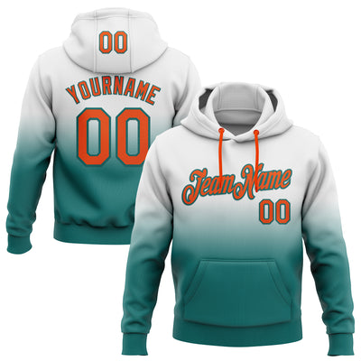Custom Stitched White Orange-Teal Fade Fashion Sports Pullover Sweatshirt Hoodie