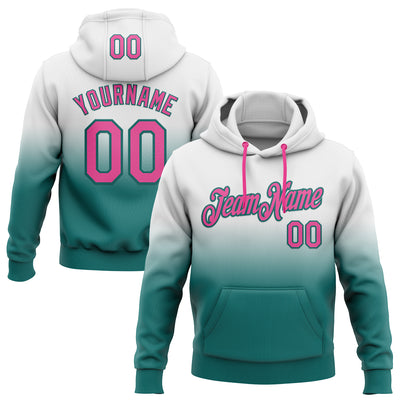 Custom Stitched White Pink-Teal Fade Fashion Sports Pullover Sweatshirt Hoodie