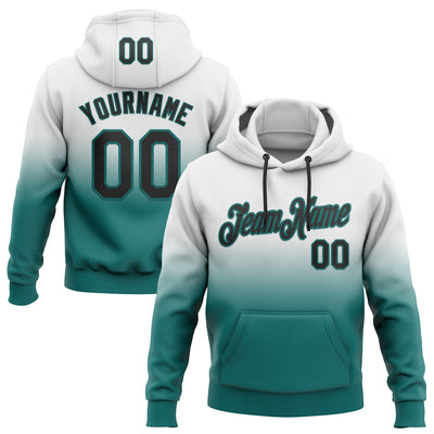 Custom Stitched White Black-Teal Fade Fashion Sports Pullover Sweatshirt Hoodie