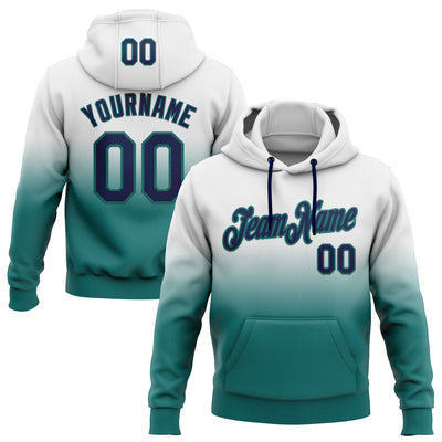 Custom Stitched White Navy-Teal Fade Fashion Sports Pullover Sweatshirt Hoodie