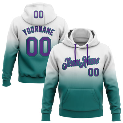 Custom Stitched White Purple-Teal Fade Fashion Sports Pullover Sweatshirt Hoodie