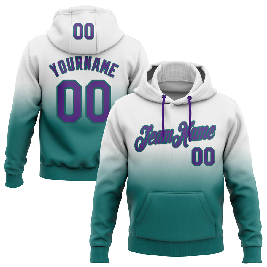 Custom Stitched White Purple-Teal Fade Fashion Sports Pullover Sweatshirt Hoodie