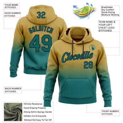 Custom Stitched Old Gold Teal-Black Fade Fashion Sports Pullover Sweatshirt Hoodie