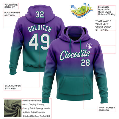 Custom Stitched Purple White-Teal Fade Fashion Sports Pullover Sweatshirt Hoodie
