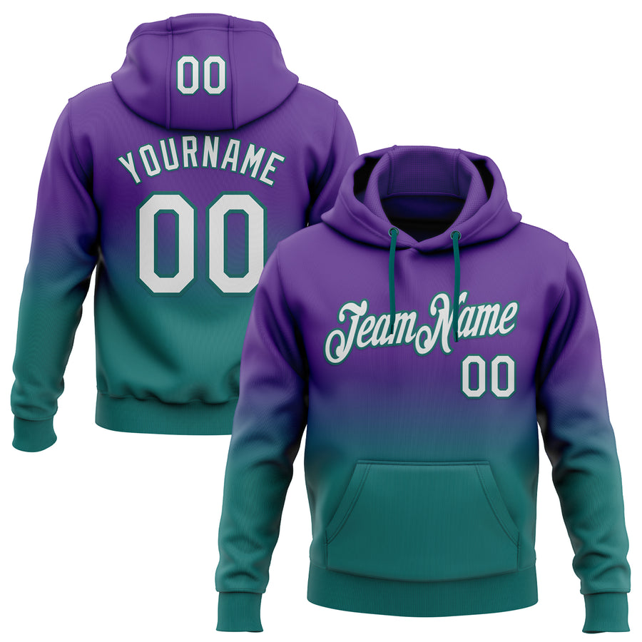 Custom Stitched Purple White-Teal Fade Fashion Sports Pullover Sweatshirt Hoodie
