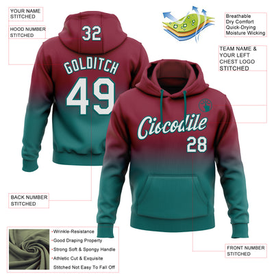 Custom Stitched Crimson White-Teal Fade Fashion Sports Pullover Sweatshirt Hoodie