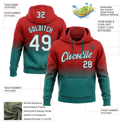 Custom Stitched Red White-Teal Fade Fashion Sports Pullover Sweatshirt Hoodie